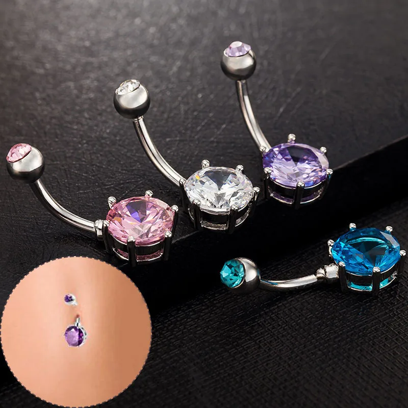 Belly Button Ring Piercing Jewelry Piercing Ring Navel Ring Medical Steel Belly Button Ring Polychromatic Beautiful Crystal Gift