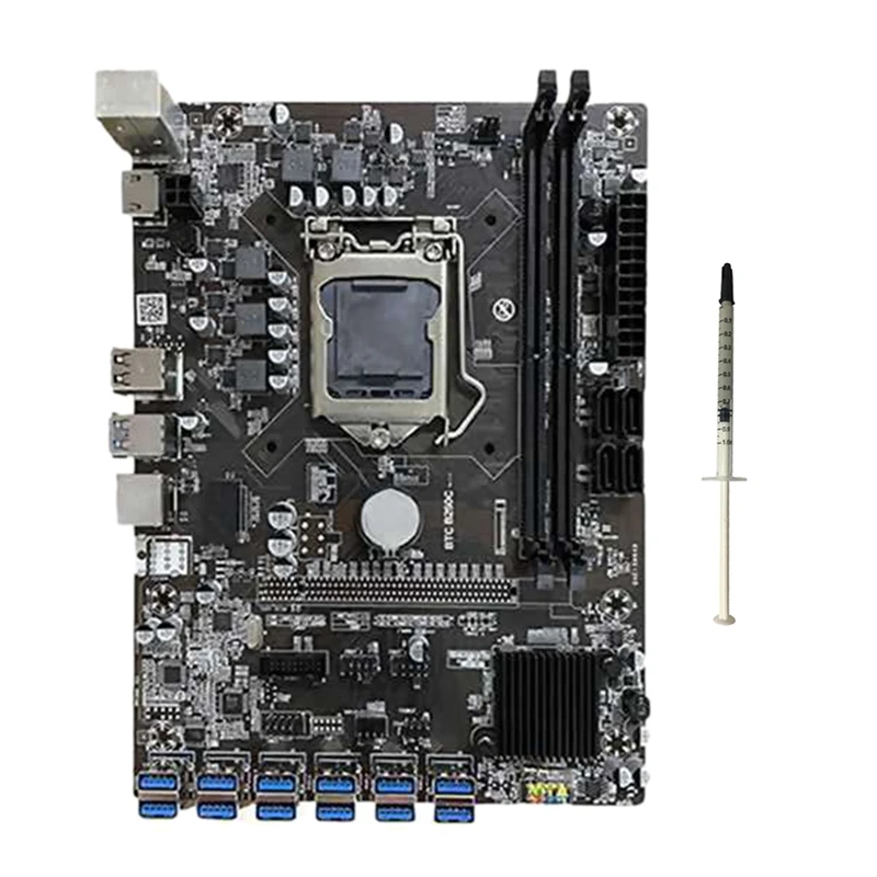 

B250C BTC Mining Motherboard With CPU Thermal Grease 12 USB To PCI-E Graphics Card Slot LGA1151 DDR4 DIMM RAM SATA3.0