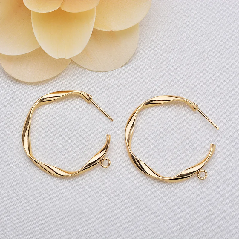 

6Pcs Gold Color Plated Brass C Shape with Hanging Hole Stud Earrings High Quality DIY Jewelry Making Findings