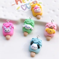 10pcs cartoon animal popsicles pendant diy resin cabochon accessory ice cream charms phone bag keychain jewelry making ornaments