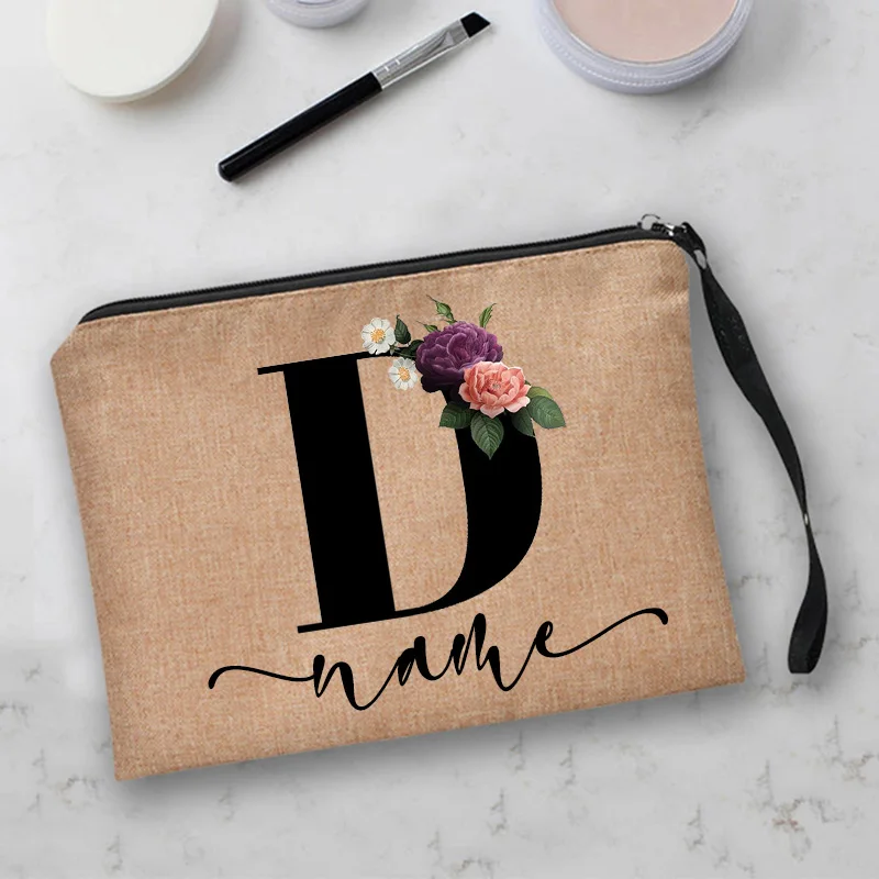 Makeup Bags Makeup Bag Canvas Toiletry Pouch Personalized Custom Initial Name Bridal  Linen Cosmetic Case Gifts for Bridesmaid