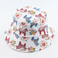 bucket hat women summer sunshine protection wide brim beach cap horse pattern outdoor holiday accessory for teens