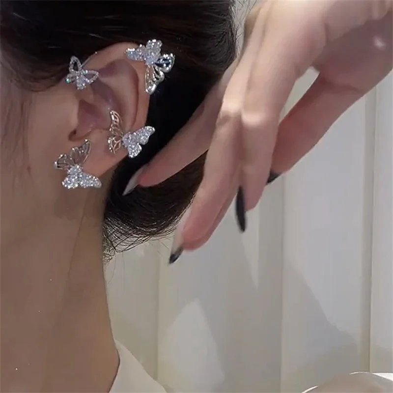 

Female Women Girl Earrings Ear Bone Clips Long Big Metal Vintage Bling Rhinestone Tassel Fashion Jewelry Accessories-BY-W16