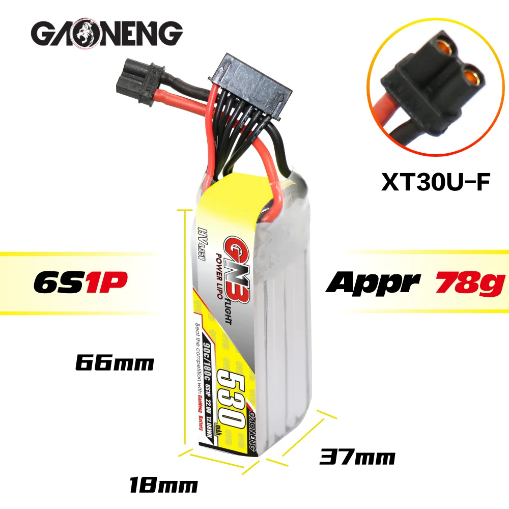 2PCS Gaoneng GNB 1S 2S 3S 6S 530mAh 90C HV 3.8V 4.35V PH2.0 Connector Flight Power Lipo Battery Pack XT30 Plug images - 6