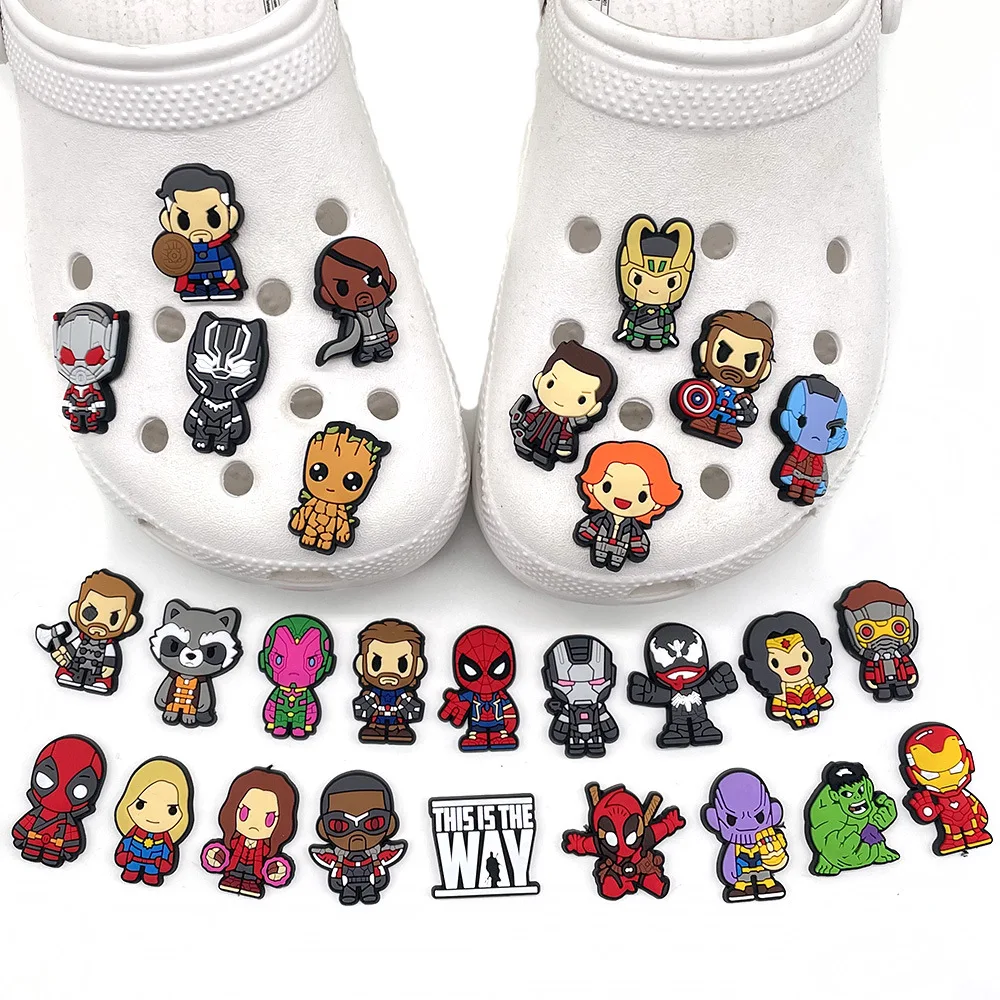 1688  1PCS PVC Cute Cartoon Marvel Shoe Charms DIY Funny Shoe Accessories Fit Croc Clogs Decorations Buckle Unisex Gifts Jibz