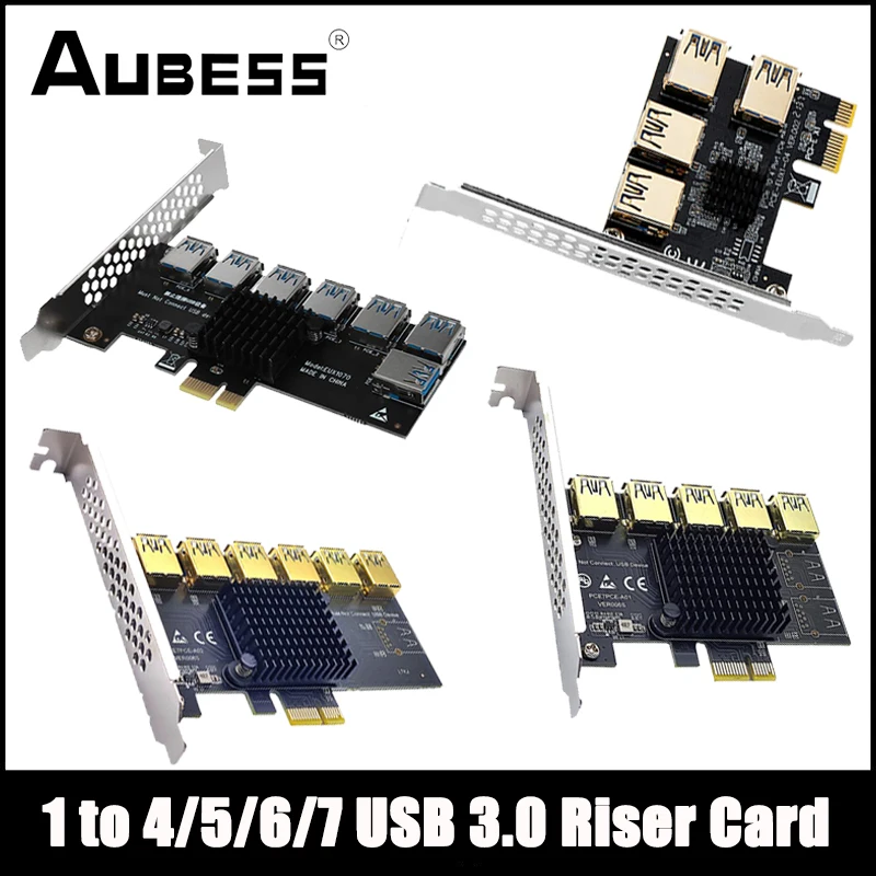 

PCIE 1 To 7 Riser PCIE Port Multiplier USB3.0 Riser PCI Express X16 Adapter PCI-E 1X To 16X Card Riser For Video Card BTC Mining