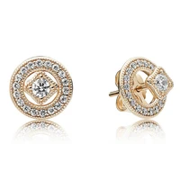 authentic 925 sterling silver sparkling vintage gold circle with crystal stud earrings for women wedding gift pandora jewelry