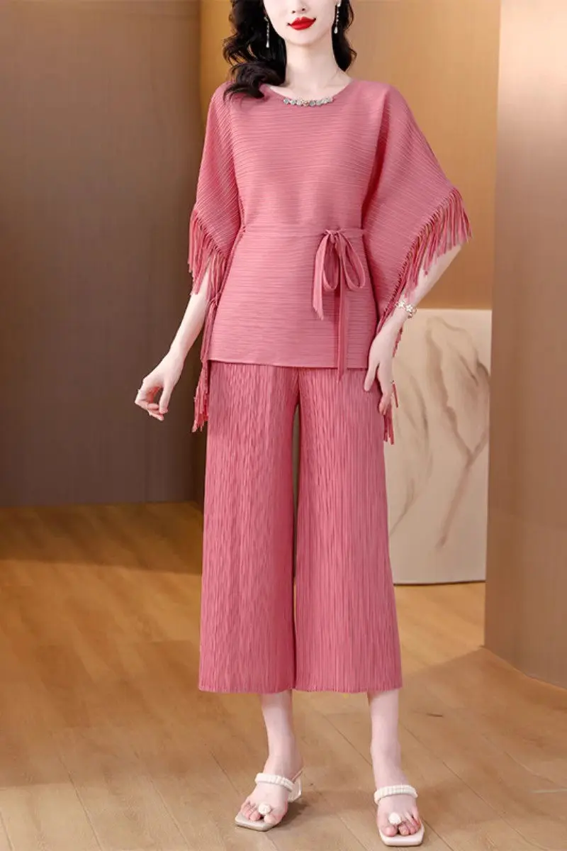 Весенне-летние облегающие элегантные брюки комплект из рубашки с кисточкой