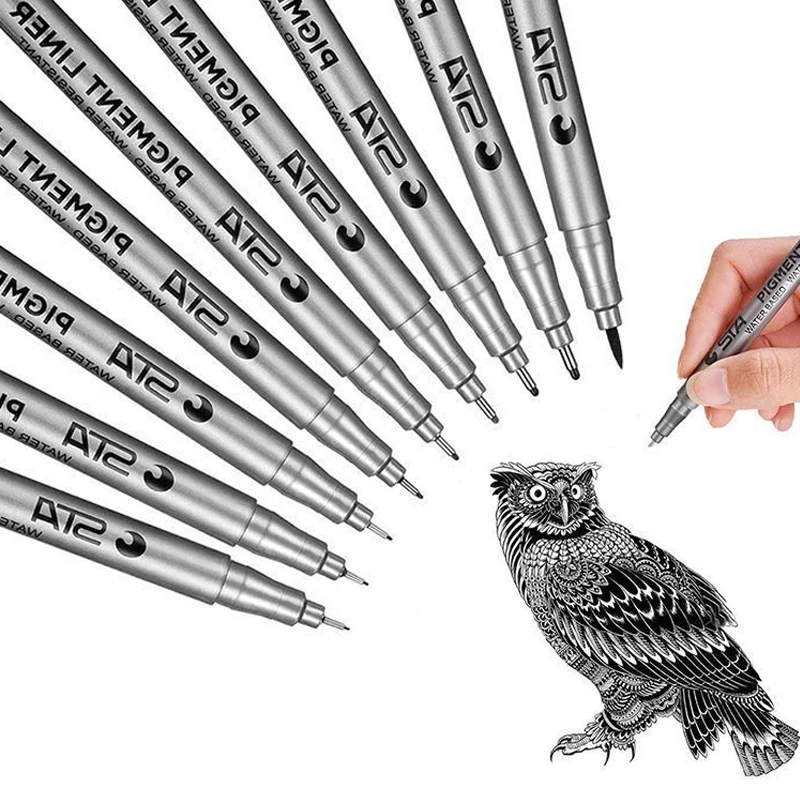 

9Pcs/Set Waterproof Art Markers Brush Pen Sketch Drawing Comics Pigment Line Pens Office School Stationery Student Sketch Supply