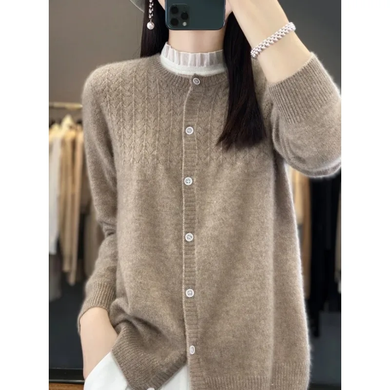 Весенний кашемировый свитер из мериносовой шерсти Женский вязаный кардиган с