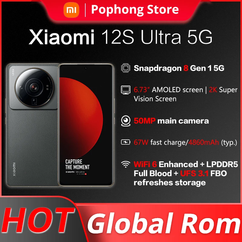 

Original Global Rom Xiaomi 12S Ultra MobilePhone 6.73 " 2K AMOLED 120Hz flexible display Snapdragon Gen 8+ Octa Core 67W Charger