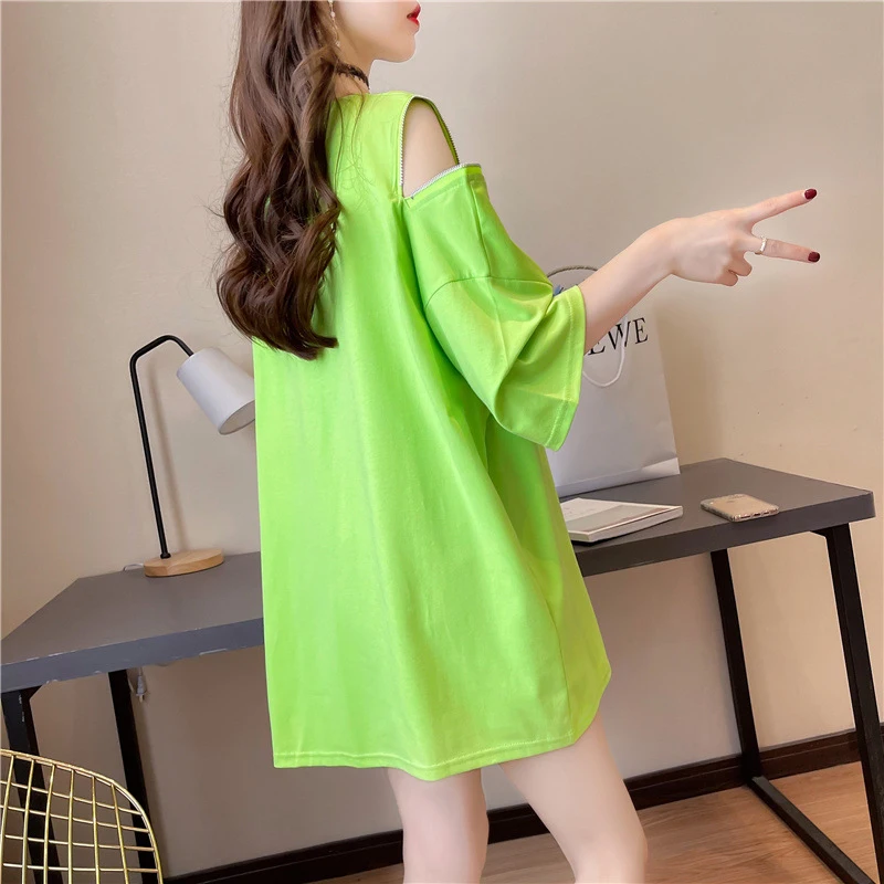 Женская футболка с коротким рукавом однотонный топ средней и длинной длины