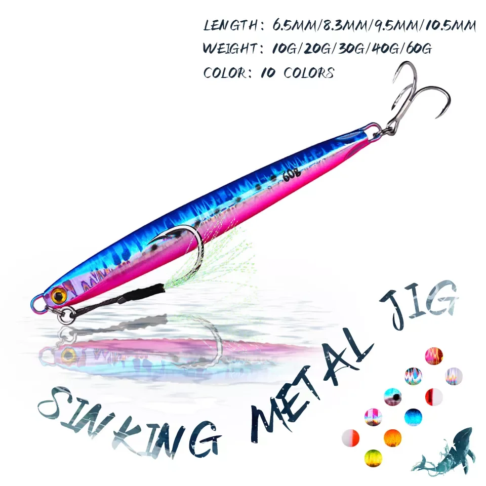 

1PCS 10g/20g/30g/40g/60g Jig Fishing Lure Hard Artificial Bait Luminous Iron Plate Long Shot Bait Metal Fihing Tackle