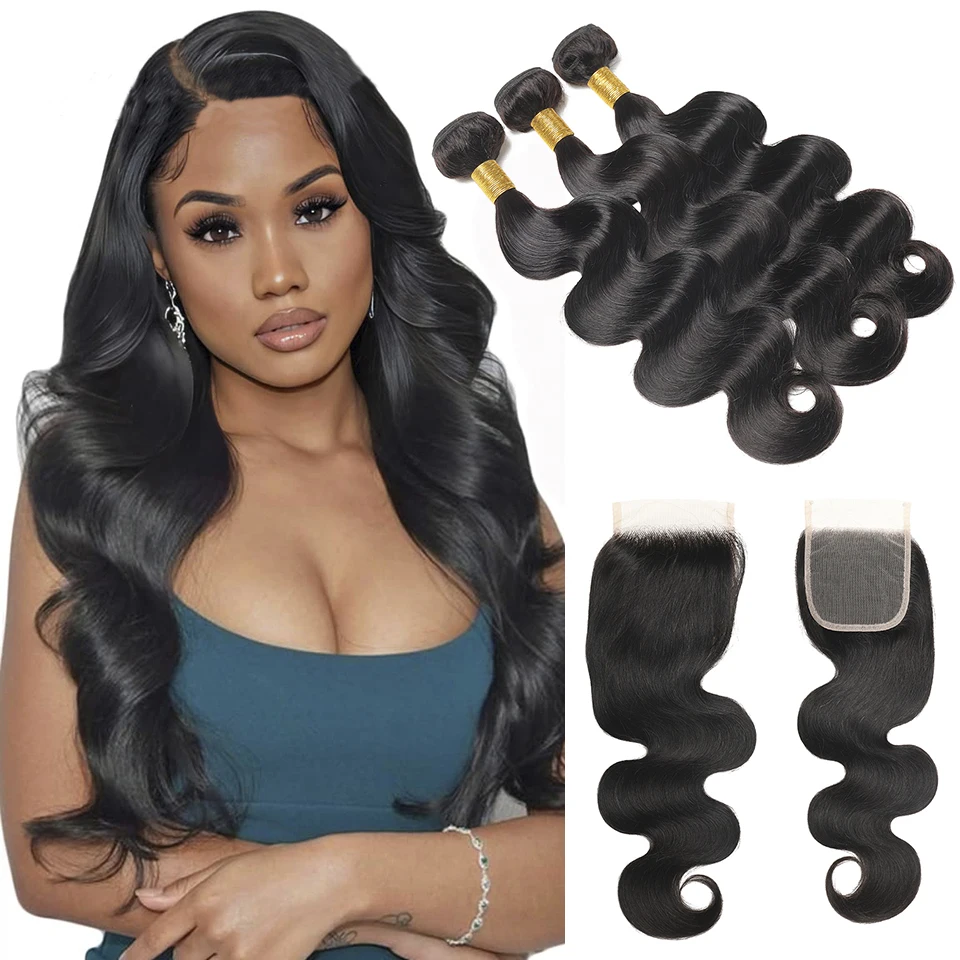 

Malaysian Hair Body Wave 3/4 Bundles With Closure Human Hair Bundles With Closure 4X4 Lace Closure And Human Hair Extension Remy