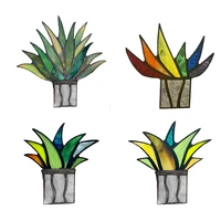 acrylic mini artificial agave plant ornament stained glass colorful artificial fake agave tabletop home garden art decoration