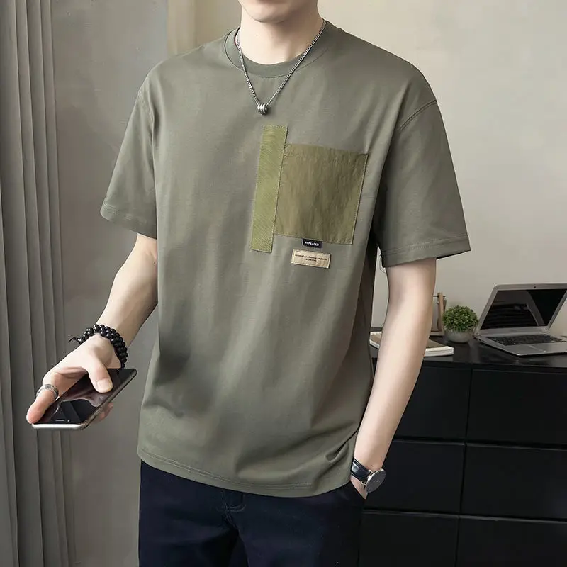 

Fashion O-Neck Spliced Loose Korean T-Shirt Men's Clothing 2023 Summer New Oversized Casual Pullovers All-match Tee Shirt