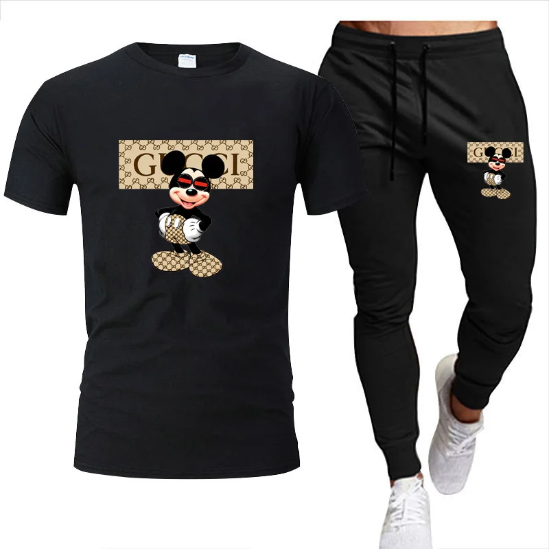 

2022 New Brand Summer Men's Tracksuit Casual Men T-shirt Trouser Pants Two Piece Sets 100% Cotton Shirts Jogging Sportswear Suit