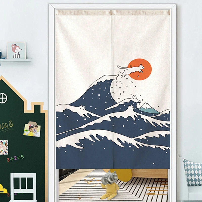 

Japanese Style Door Curtain Printed Partition Kitchen Doorway Short Curtains Washable Kitchen Blackout Partition Half-curtain