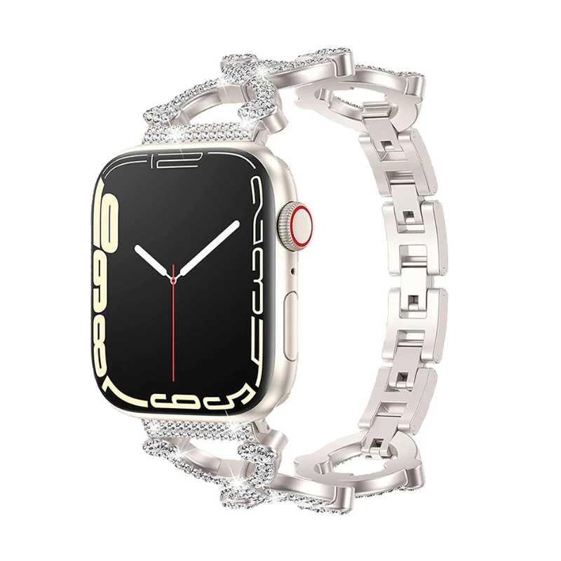 

Ремешок из нержавеющей стали для Apple Watch Band 7 8 45 мм 41 мм, женский браслет со стразами для IWatch Ultra 49 мм 6 3 5 44 мм 40 мм 42 мм 38 мм