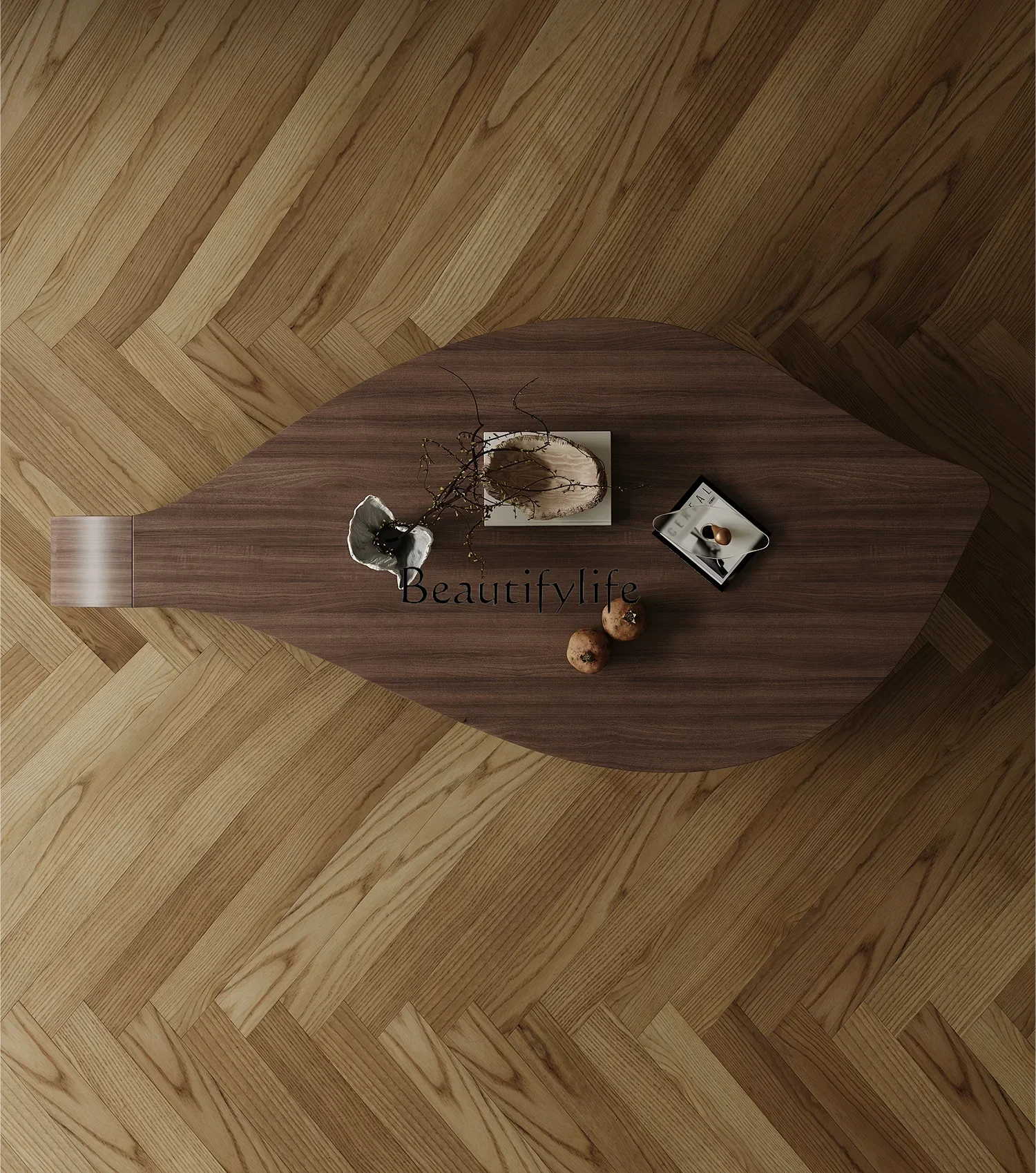 Чайный столик с листьями каменная тарелка особой формы шпон из дерева искусство