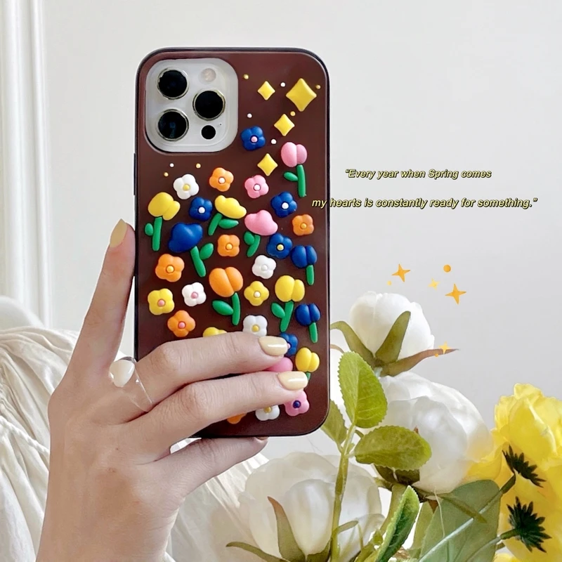 

3D милый цветочный корейский чехол для телефона iPhone 11 12 13 Pro Xs Max X Xr 7 8 Puls SE 2 противоударный мягкий чехол из ТПУ