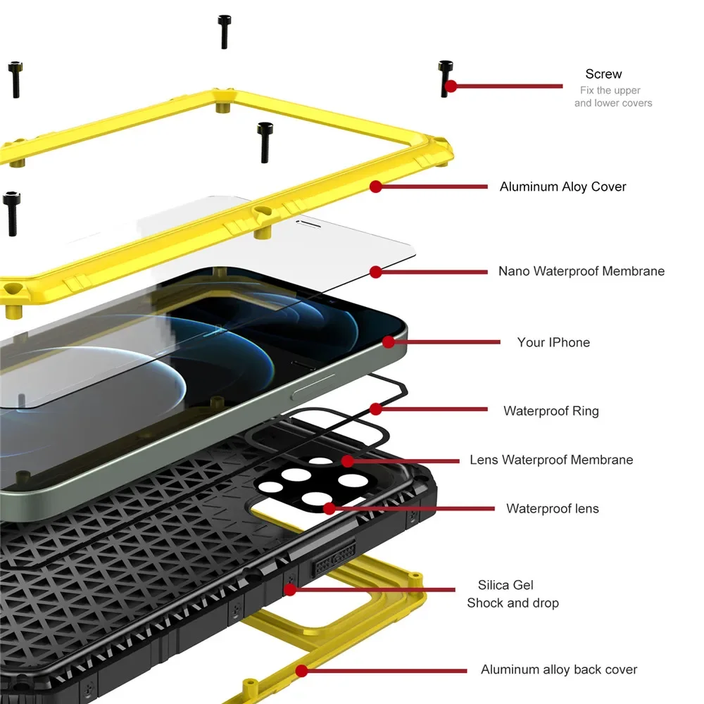 Металлический бронированный чехол для iPhone 15 14 13 Pro Max Plus Mini