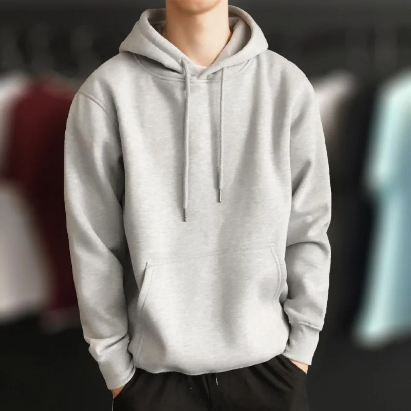 New Autumn and Winter Casual Men Clothes Stylish Pullover  Korean  Versatile Long Sleeve Solid Color Male Sweatshirt Hoodie Men