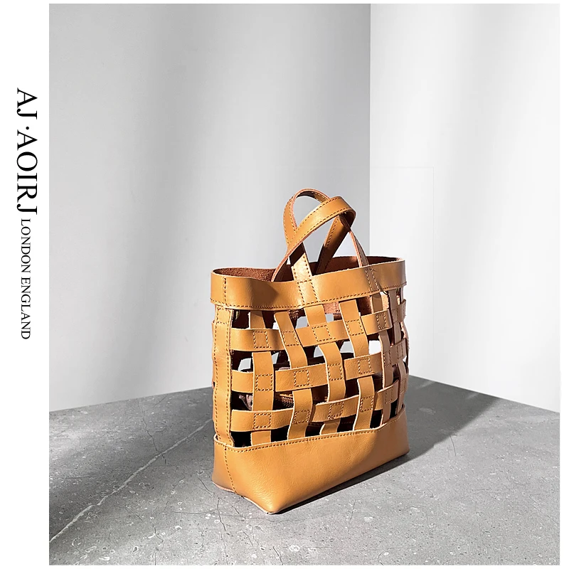

2022 New Cowhide Hollowed Out Vegetable Basket Children's Bag Portable Tote Bag Quality Women's Bag