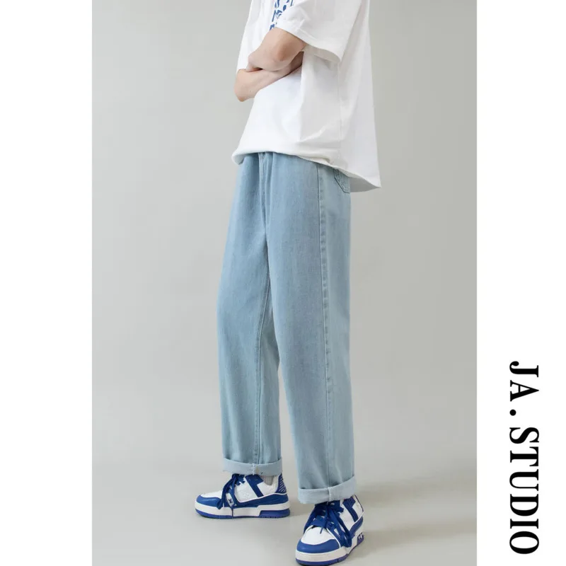 Summer Blue/Black Jeans Men Fashion Casual Straight Jeans Men Streetwear Hip Hop Loose Denim Trousers Mens Plus Size M-5XL