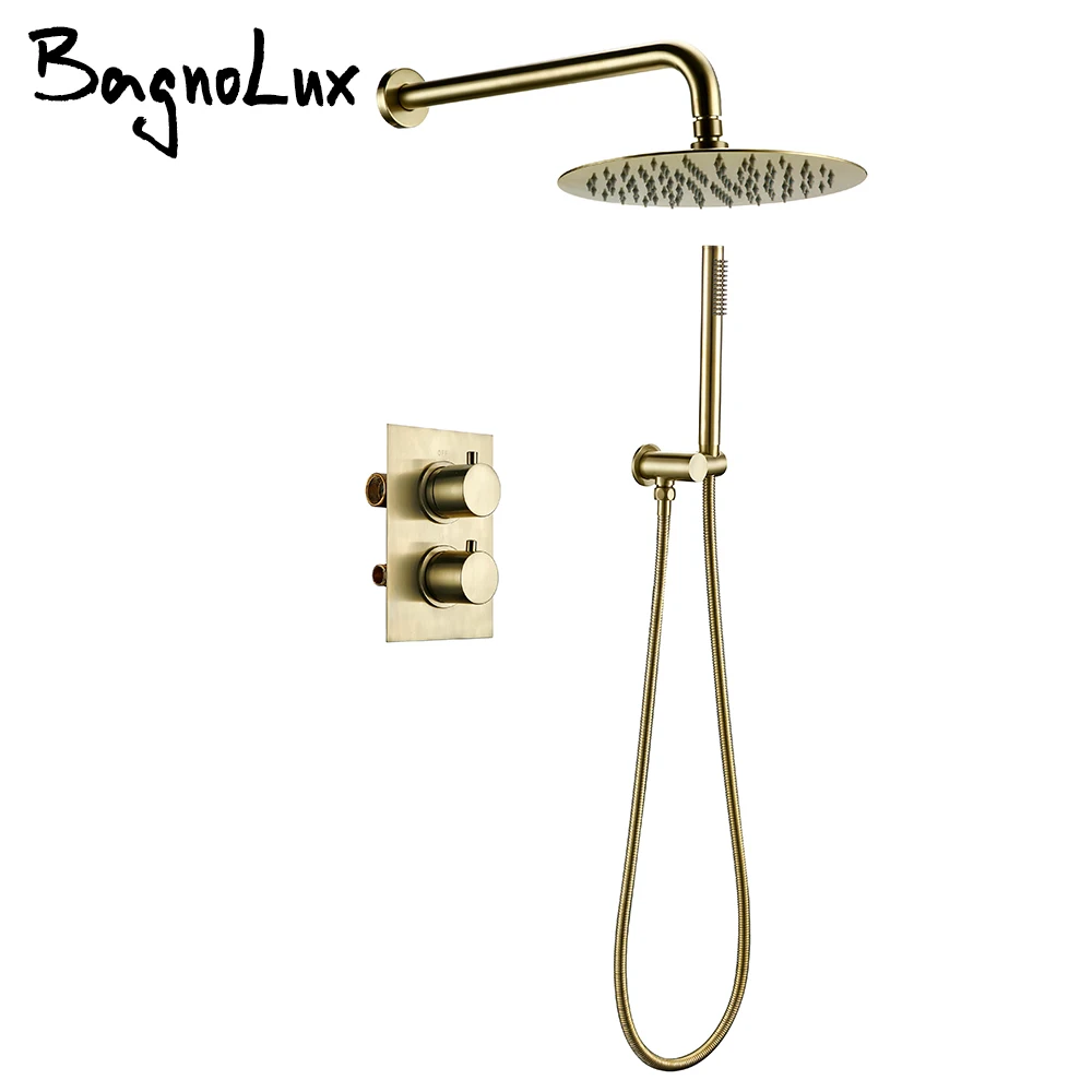 Термостатический Смеситель Rianfall, комплект из матового золотого душ для ванной крана с креплением на стену Термостатический Смеситель Rianfall, комплект из матового золотого душ для ванной крана с креплением на стену