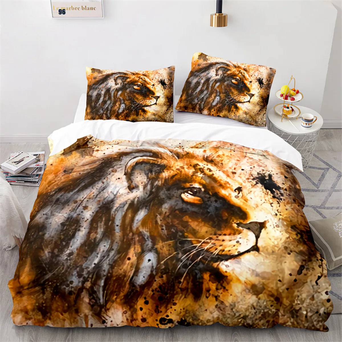 

Lion Tiger and Leopard Animals Duvet Cover for Children Teen Wild Animals Theme with Pillowcases for Bedroom Decorations Queen