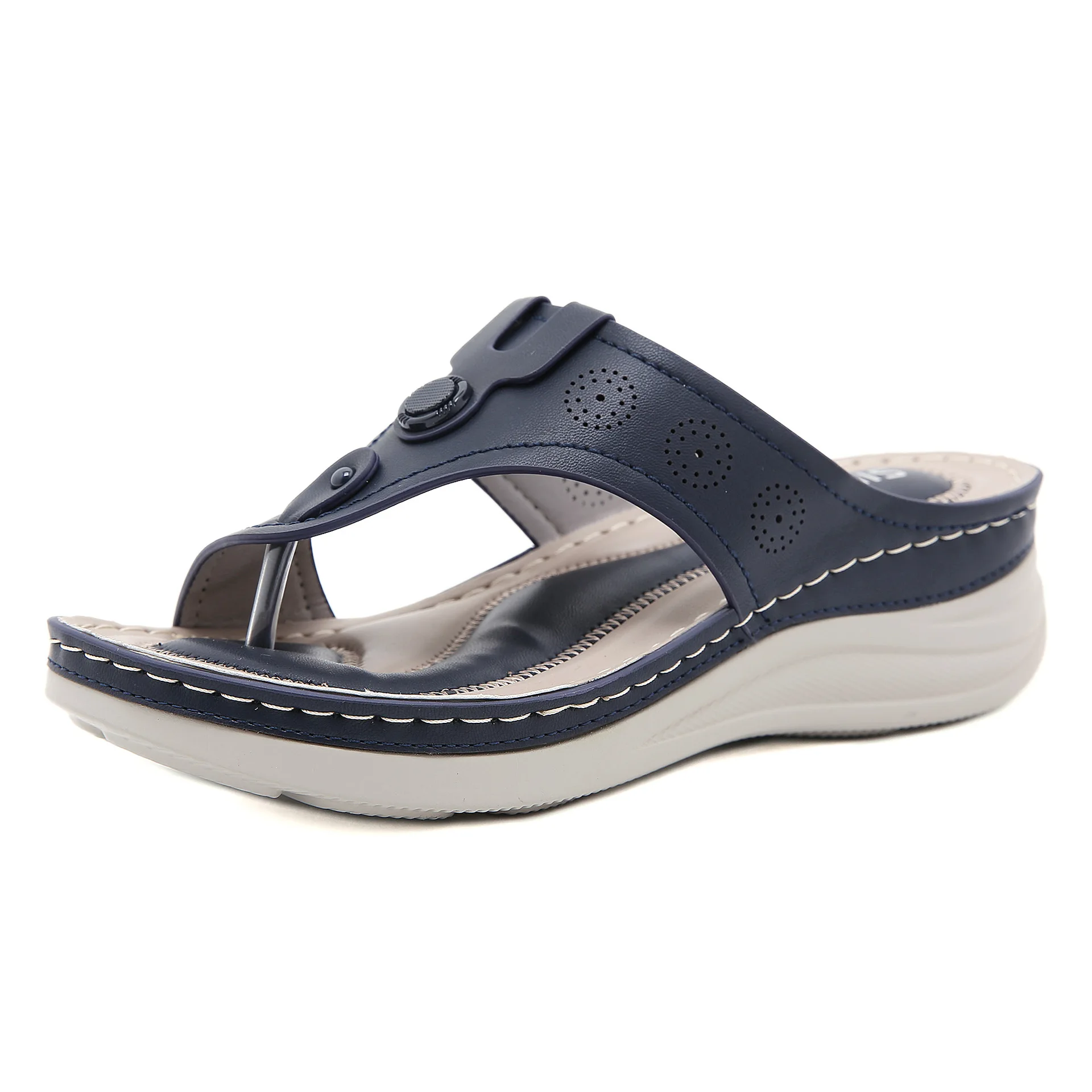 

Women Orthopedic Low Heels Sandals Open Toe PU 3CM Wedges Shoe Outside antiskid Sandals Retro Thick Bottom Beach ModernSlippers