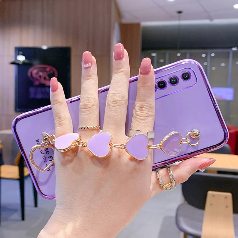 For VIVO Y20 Case Luxury Plated Gold Electroplated Heart Bracelet Holder Cases For vivo S1 X51 Y11 2019 Y11S Y20S Y20i Y30 Cover
