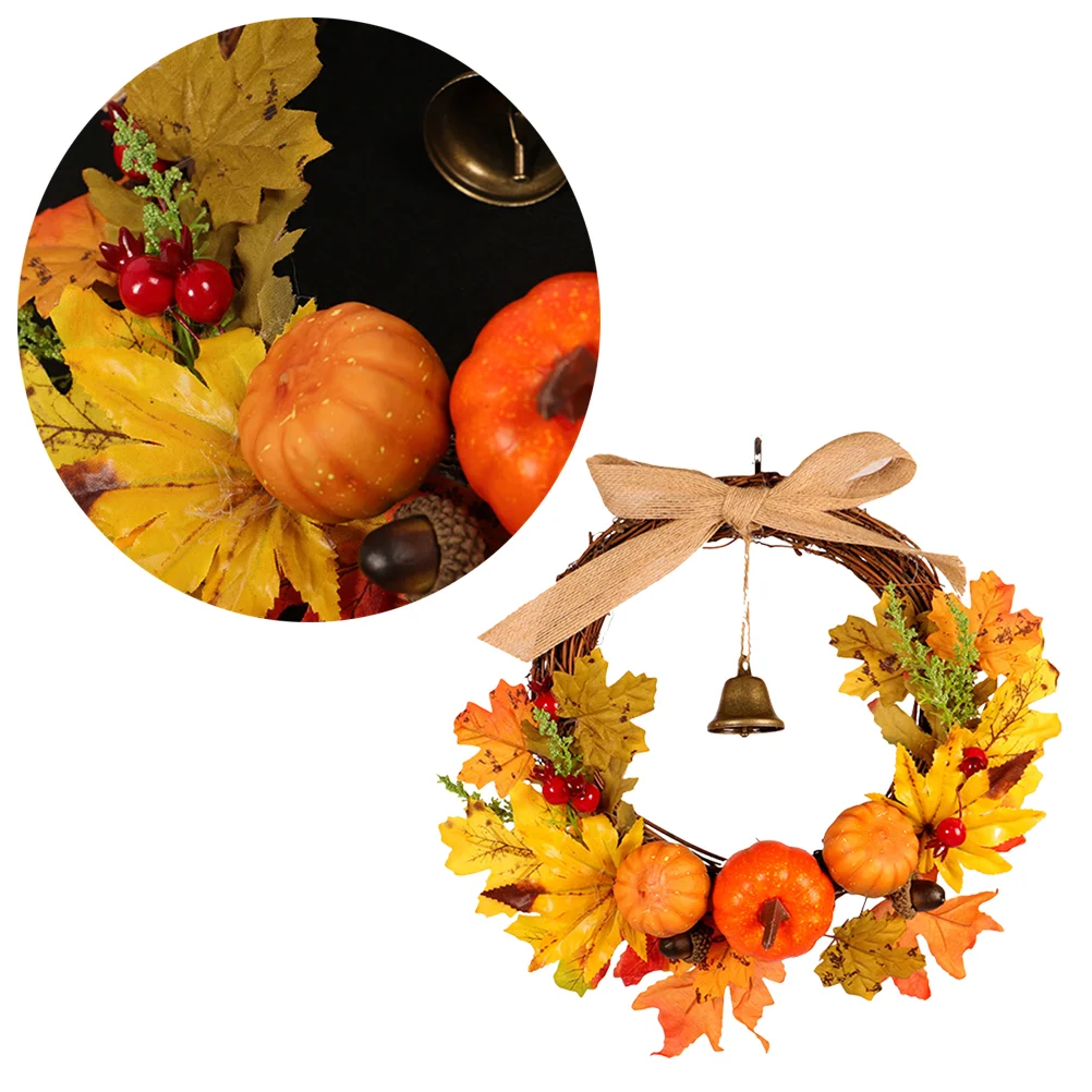 

Wreath Door Fall Pumpkin Autumn Garland Front Wreaths Maple Thanksgiving Leaf Artificial Decorationsfor Decor Harvest Christmas