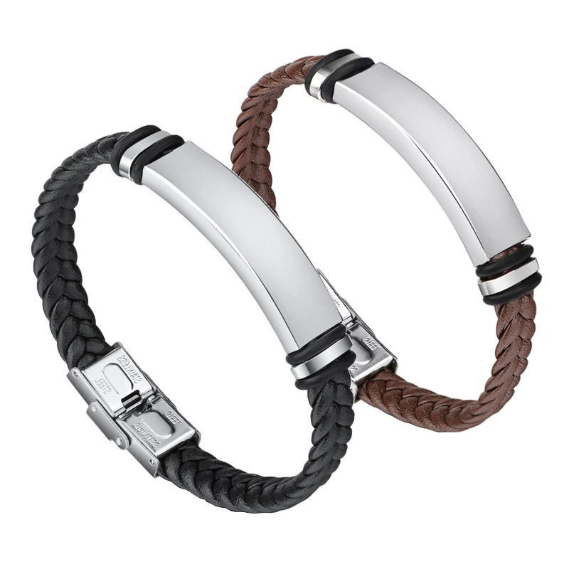 

Braid Woven Leather Bracelet For Men Vintage Stainless Steel Casual Black Brown Bracelet Men Bangle Men Jewelry Gift