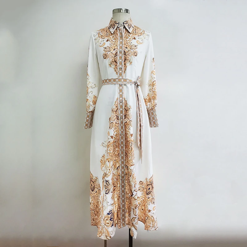 Women Muslim Floral Print Long Sleeve Eid Dress 2022 Islam With Hijab Belt Malaysia Ramadan Dubai Arabic Luxurious Evening Dress
