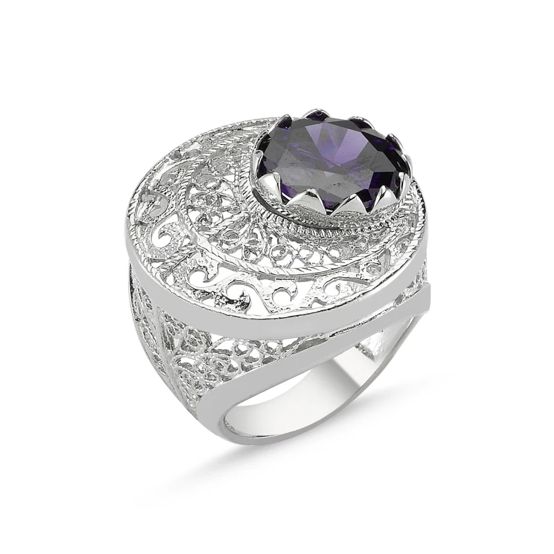 

Silver 925 Sterling Zircon Gemstone filigree Ring