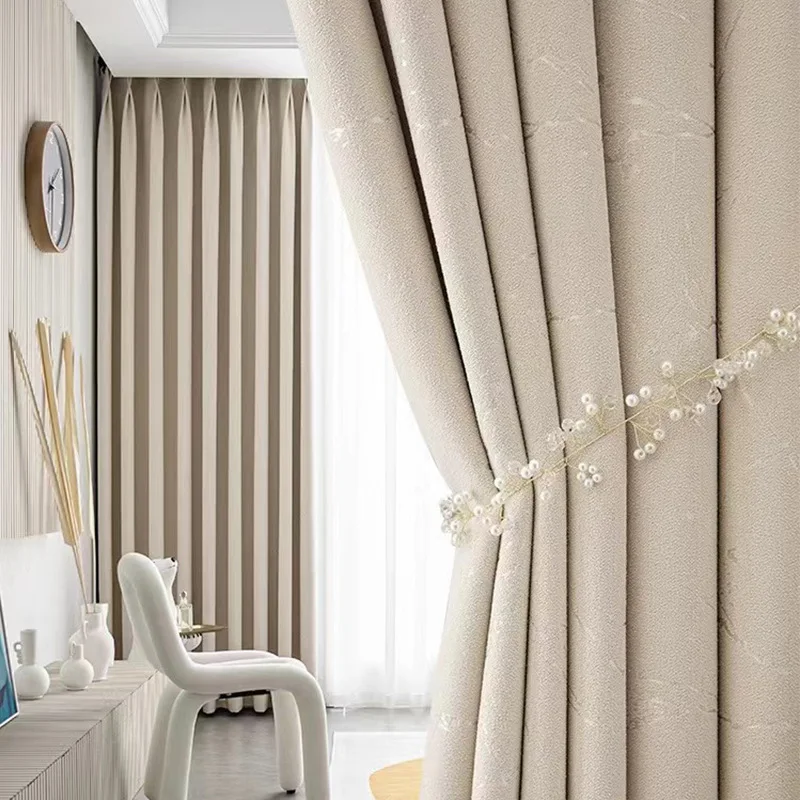 

Lightning Pattern Curtains for Living Room Bedroom Chenille Thickened Full Blackout Curtains Modern Minimalist Cream Wind