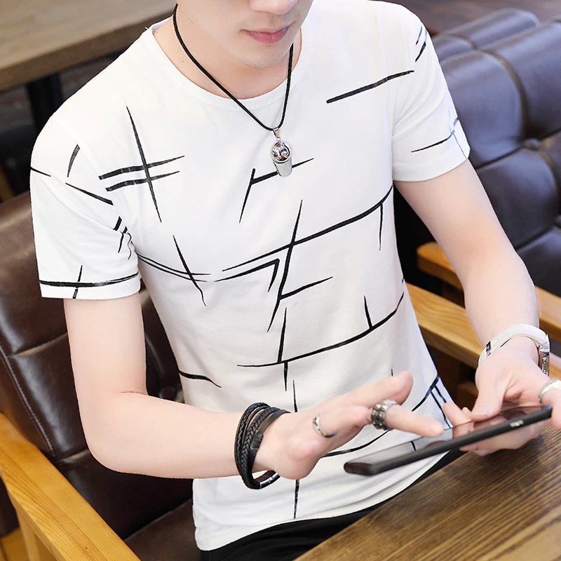 

NO.2-7655-2022 New Mens Summer T Shirt Striped 3D Print Men T Shirt Casual Slim Fit Short Sleeve Tops T Shirt Clothing M-3XL