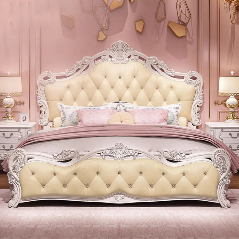 

Princess Master Villa Bed Waterproof High End Sleeping Wood Bed Floor Headboards White Muebles Para Dormitorio Nordic Furniture