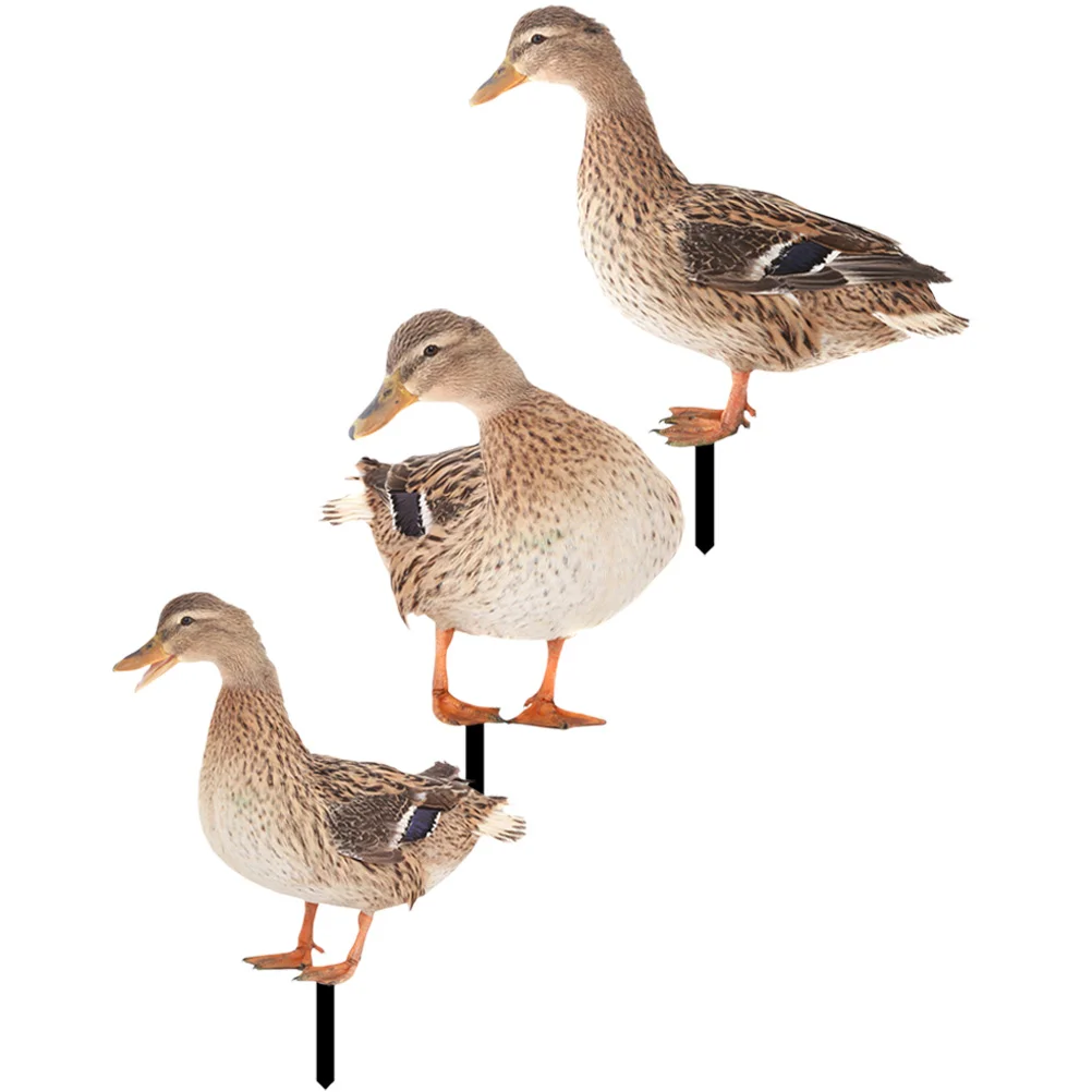 

3 Pcs Garden Decoration Insert Spring Outdoor Duck Acrylic Stake Lawn Courtyard Ornament Sign Simulation Animal Stakes
