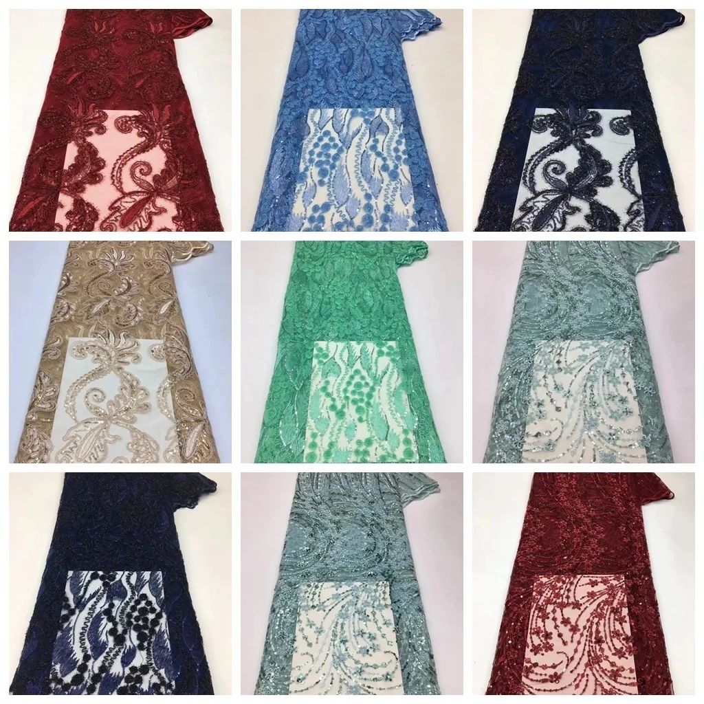 

Африканская вышивка блестками кружевная ткань 2022 высококачественное Сетчатое кружево нигерийское французское брикет 5 ярдов для пошива платья