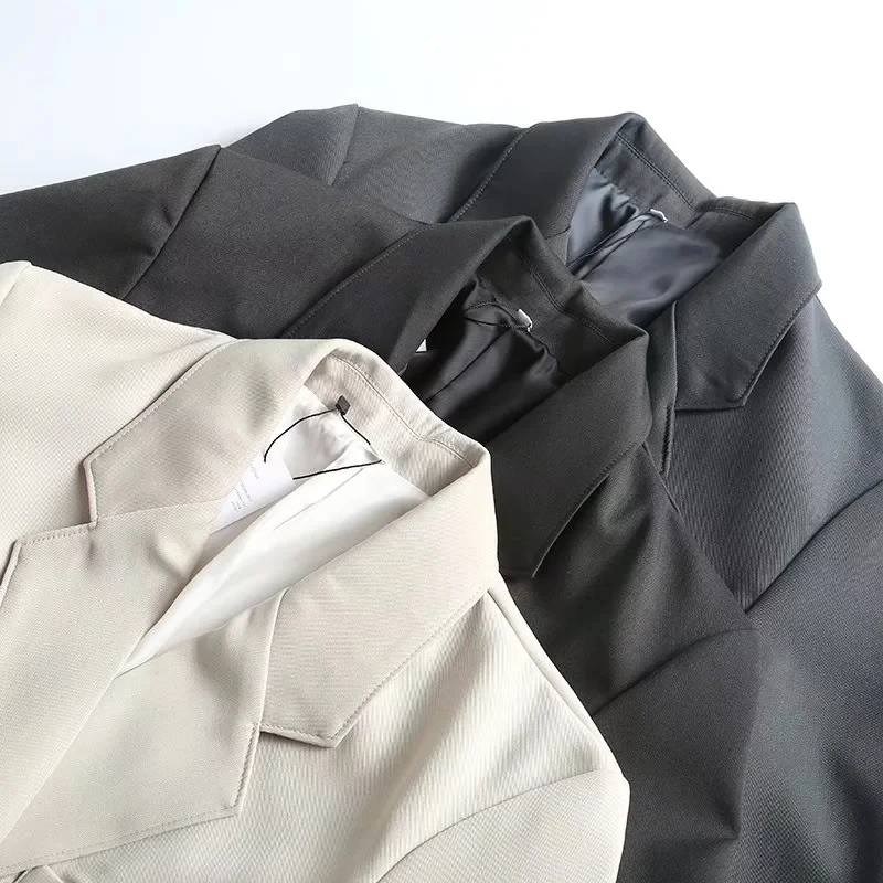 Maxdutti England Style Fashion Simple Office Lady Loose Single Breasted Boyfriend Casual Blazers Women Jacket Tops