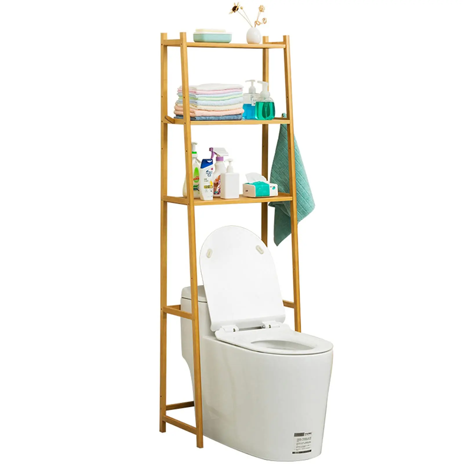 

Over Toilet Storage Rack 3-Tier Bamboo Bathroom Shelf Above Toilet Organizer Rack Freestanding for Small Space Bathroom,Restroom