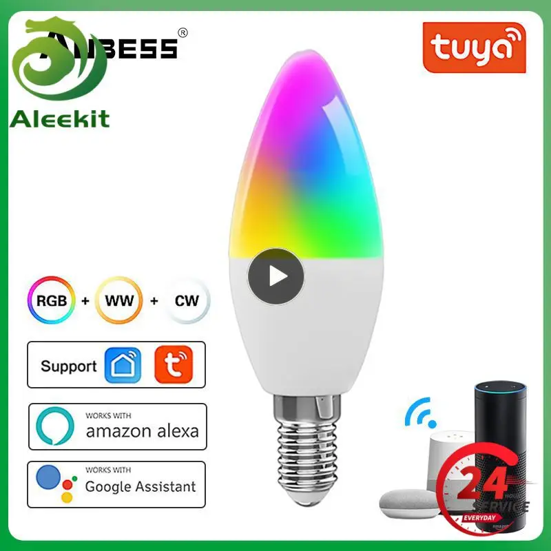 

1~6PCS Timing Function Dimmable Light Remote Control Wifi Smart Bulb Rgb Led Candle Bulb Smart Home E14 Smart Bulb Voice Control