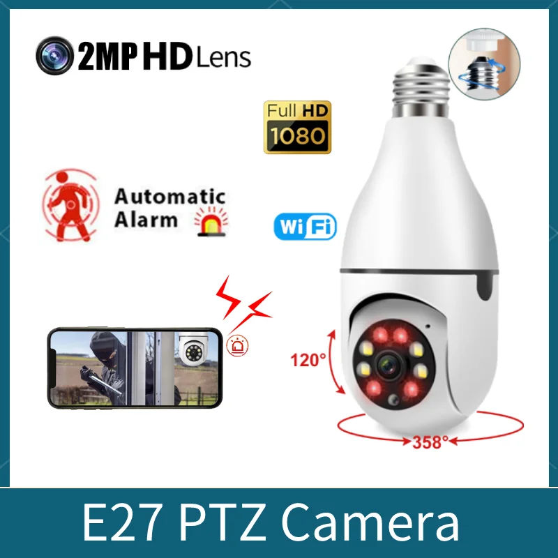 

2MP E27 Bulb Surveillance Camera 360 Rotate Full Color Night Vision Wifi Camera Human Tracking Video Indoor Security Monitor