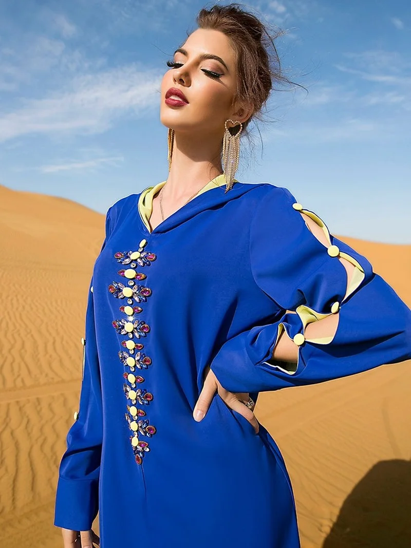 Djellaba Hooded Abaya Women Rhinestones Moroccan Evening Party Caftan Arabian Long Dress Muslim Dubai Saudi Gulf Jalabiya Kaftan