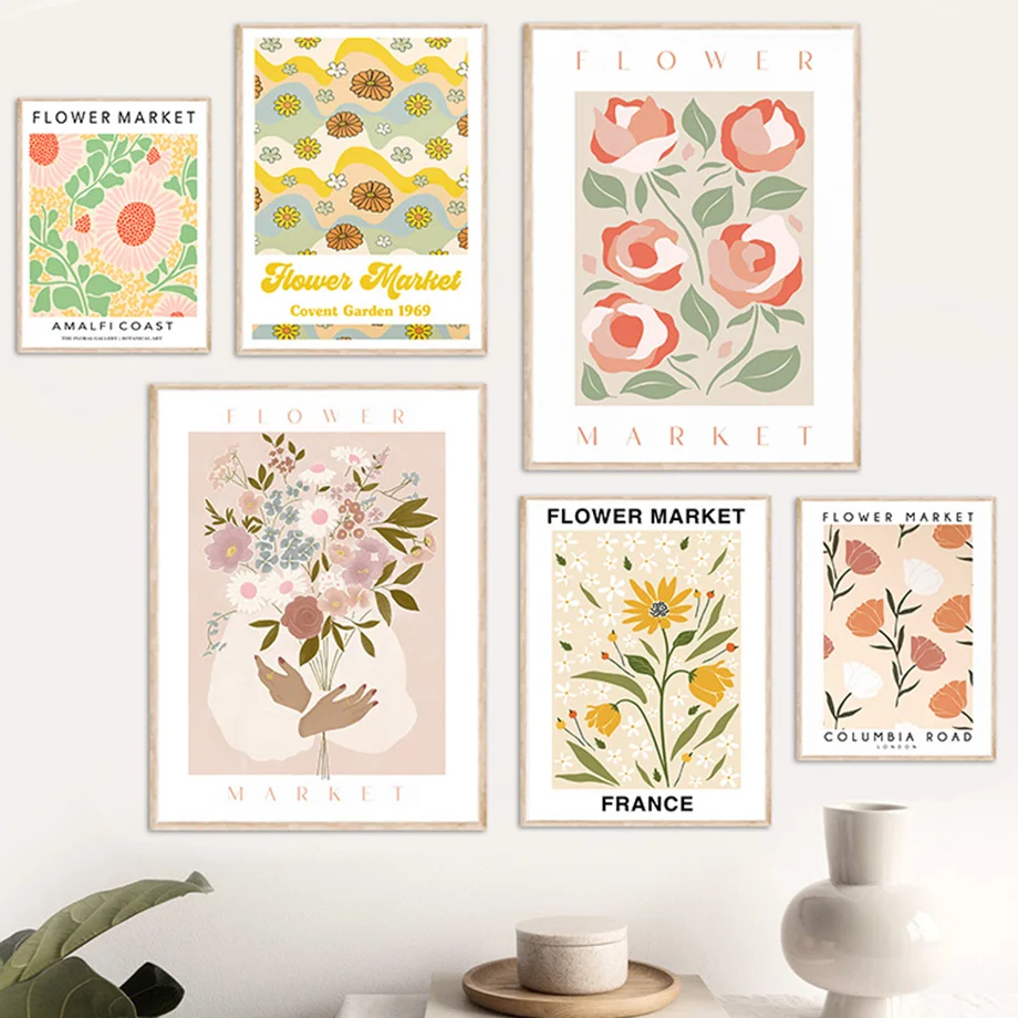

Flower Market Bouquet Girl Rose Lily Nordic Posters And Prints Wall Art Canvas Painting Wall Pictures For Living Room Home Decor