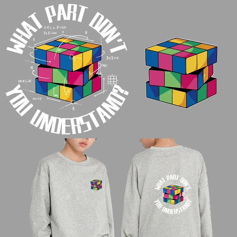 Math Rubik's Cube Heat Transfer Patches DIY Boys' and Men's T-Shirt Decorative Hot Press Ironing Vinyl Stripes