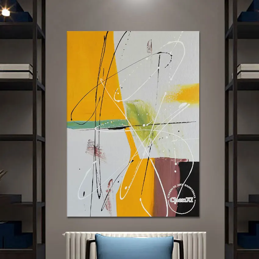 

Декоративная Красочная картина маслом большого размера для отеля, ручная роспись, безрамный настенный постер, художественный холст, Настен...